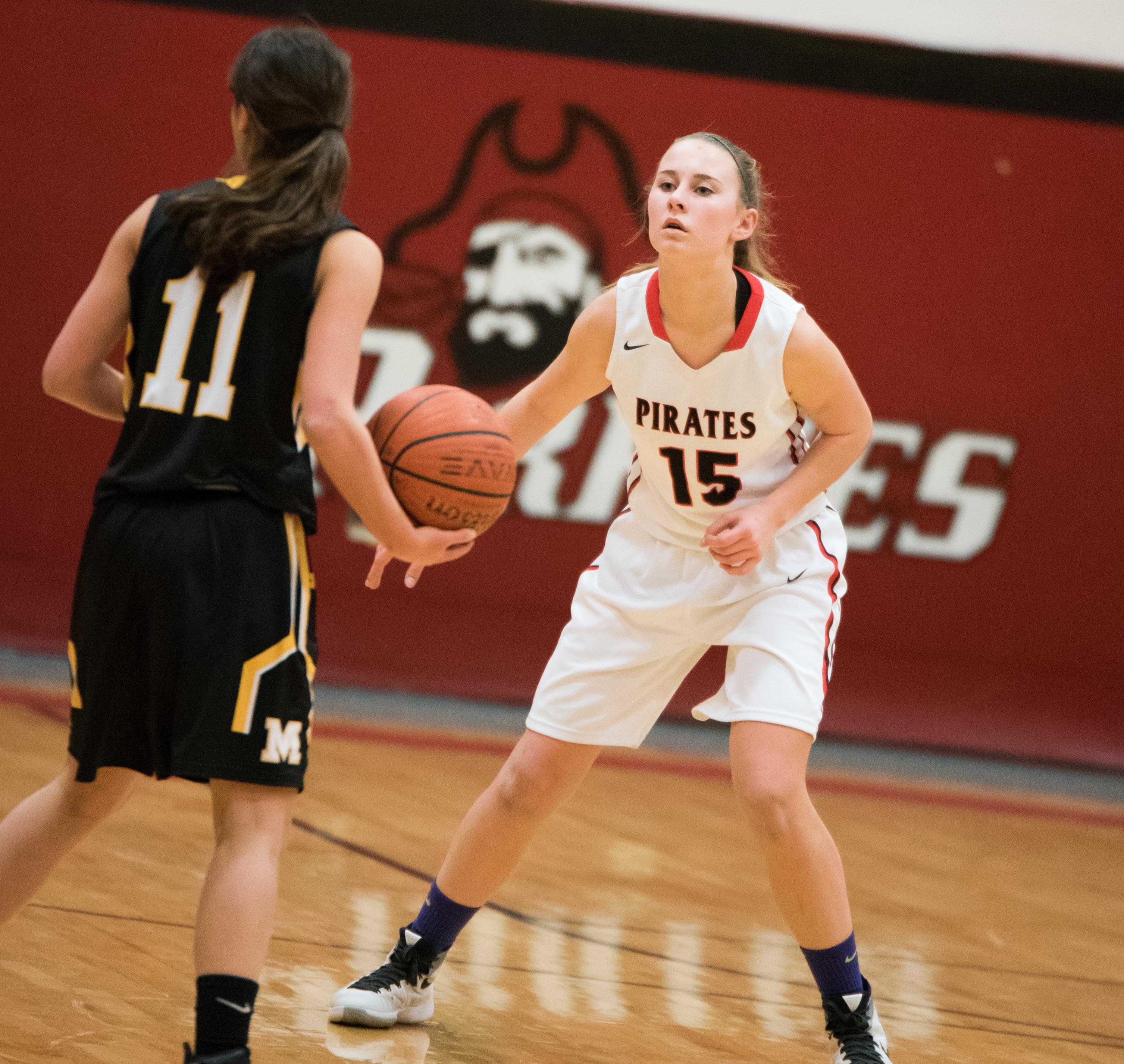 Senior Fiona Flynn steadies herself on defense against Moorestown two years ago.