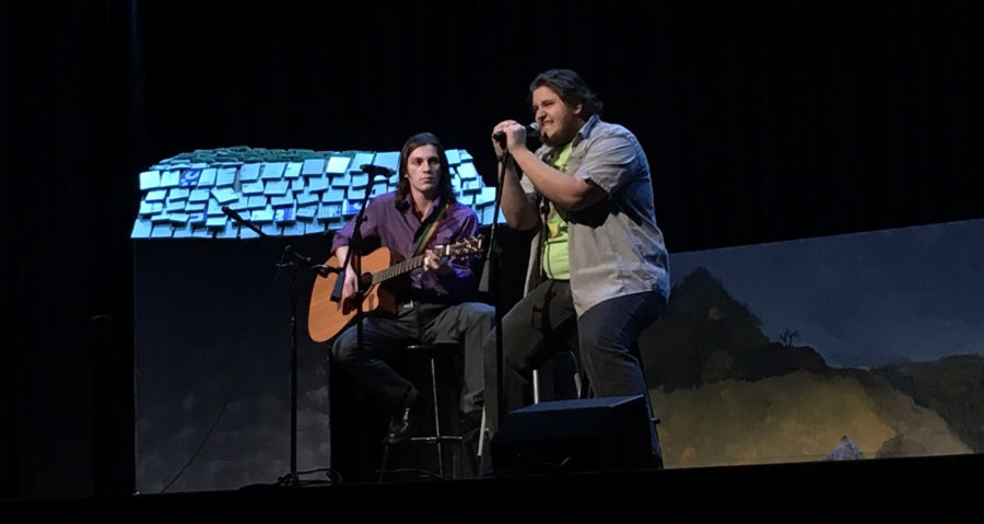 Seniors Chris Stavalone (l) and Wes Hopkins (r) perform Tribute by Tenacious D.