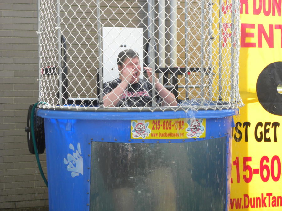 Mrs. Llewellyn hits the dunk tank on Pride Day in 2012