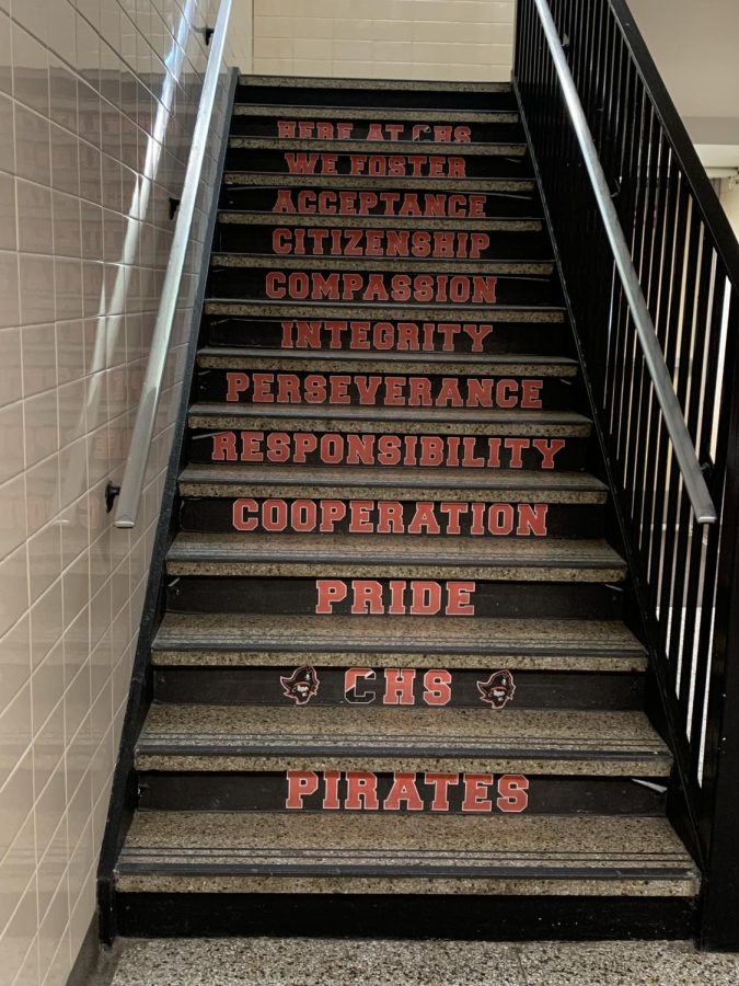 (Courtesy of Zoie Howard) The staircase leading up to A hallway displays the character traits.