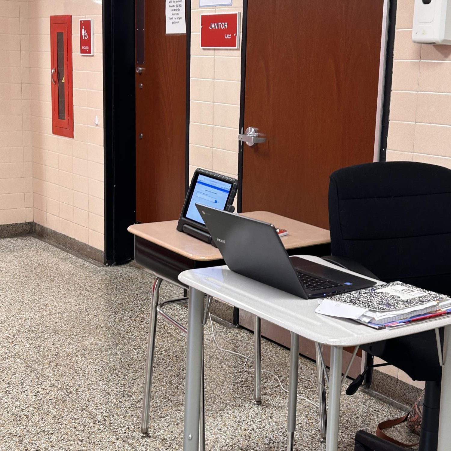(Courtesy of Lauren Cammarota) The hall monitor station located in the B hall bathroom.