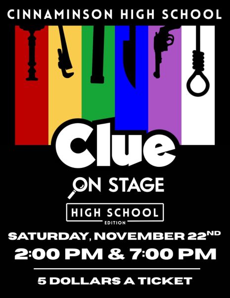 (Photo courtesy of Zach Bohn) This year's poster for the play "Clue". A theater production inspired by the mystery-comedy story where characters try to solve a murder while figuring out who the culprit is.